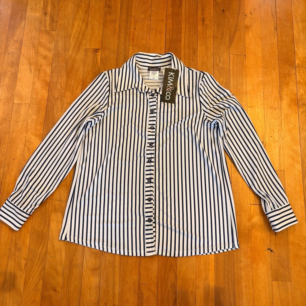 Women's Black and White Striped Button Down Shirt - Size SMALL